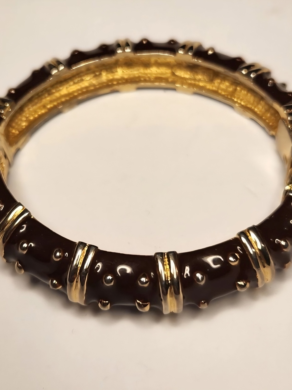 Vintage MARESCA Brown Enamel Hinged Bracelet Signed